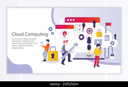 Creative website template of cloud computing concept, modern flat design vector illustration Stock Vector