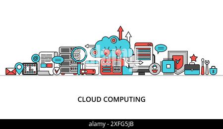 Modern flat thin line design vector illustration, concept of cloud computing technologies, for graphic and web design Stock Vector