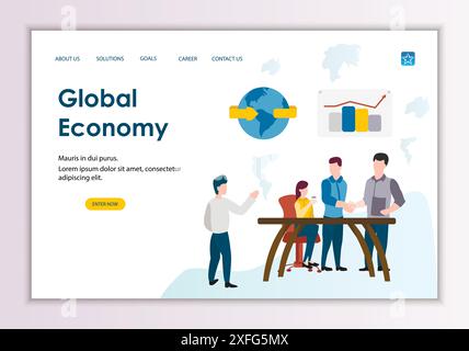Creative website template of global economy concept, modern flat design vector illustration Stock Vector