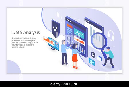Creative website template of data analysis concept, modern flat design vector illustration Stock Vector