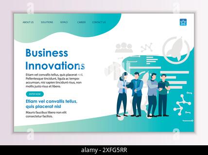 Creative website template of business innovations concept, modern flat design vector illustration Stock Vector