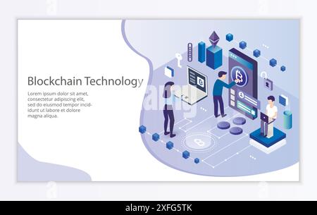 Creative website template of blockchain technology, vector illustration Stock Vector