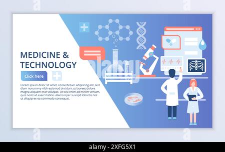 Creative website template of Medicine and Technology concept, modern flat design vector illustration, for graphic and web design Stock Vector