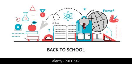 Concept of back to school, modern flat thin line design vector illustration, for graphic and web design Stock Vector