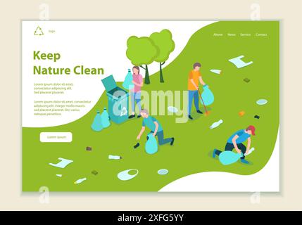 Concept of keep nature clean, website template, 3D isometric style vector illustration Stock Vector