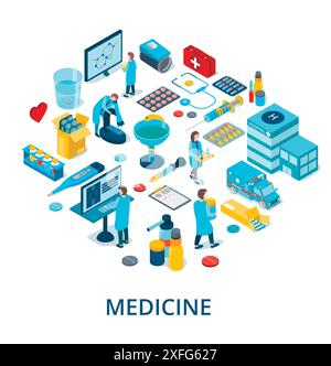 Vector icons set of medicine and healthcare objects, 3d isometric style, for graphic and web Stock Vector