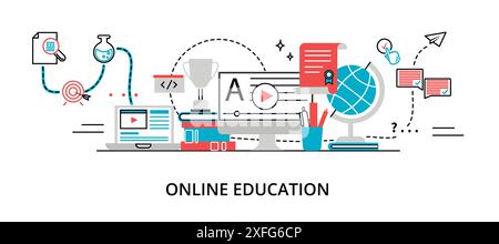 Concept of Online Education, modern flat line design vector illustration, for graphic and web design Stock Vector