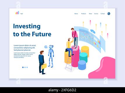 Creative website template of investing to the future concept, 3D isometric design vector illustration Stock Vector