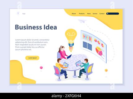 Creative website template of business idea concept, 3D isometric design vector illustration Stock Vector