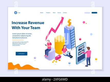 Creative website template of Increase Revenue with Your Team concept, 3D isometric design vector illustration Stock Vector
