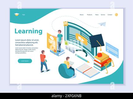 Creative website template of Learning concept, 3D isometric vector illustration, for graphic and web design Stock Vector