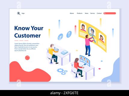 Creative website template of Know Your Customer concept, 3D isometric design vector illustration Stock Vector