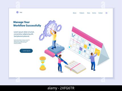 Creative website template of Manage Your Workflow Successfully concept, 3D isometric design vector illustration Stock Vector