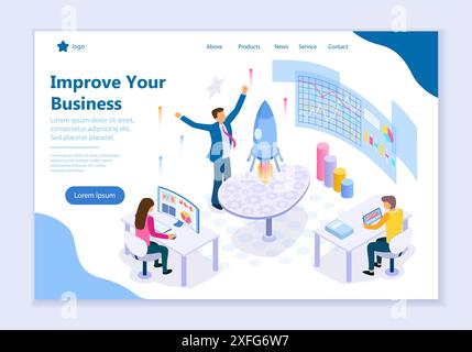 Creative website template of Improve Your Business concept, 3D isometric design vector illustration Stock Vector