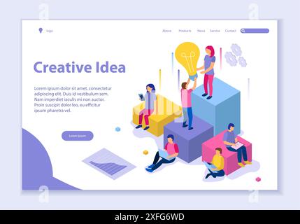 Creative website template of Creative Idea concept, 3D isometric vector illustration, for graphic and web design Stock Vector