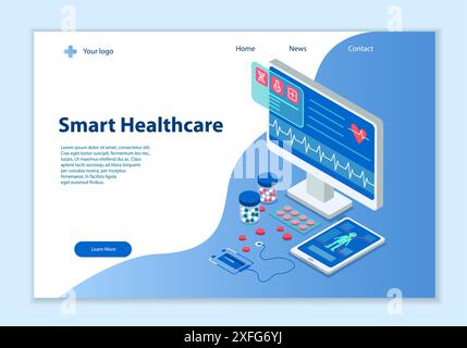 Creative website template of Smart Healthcare concept, 3D isometric vector illustration, for graphic and web design Stock Vector