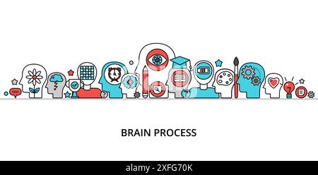 Concept of Brain Process, flat editable line design vector illustration, for graphic and web design Stock Vector
