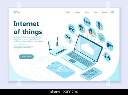 Web template of internet of things concept, modern flat design vector illustration Stock Vector