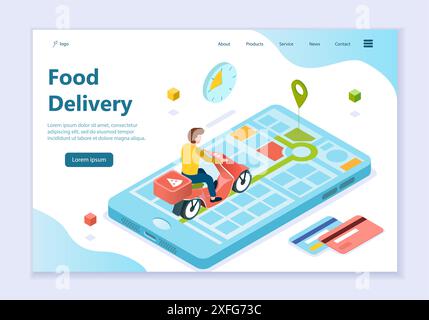 Concept of food delivery, web template, 3d isometric vector illustration for graphic and web design Stock Vector