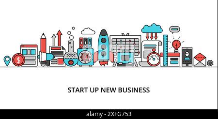Concept of startup new business, modern flat thin line design vector illustration for graphic and web design Stock Vector