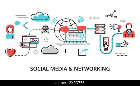 Modern flat design vector illustration, concept of social media, social networking, web communtity and posting news for graphic and web design Stock Vector