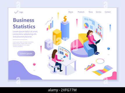 Concept of business statistics, creative website template, modern flat design vector illustration, for graphic and web design Stock Vector