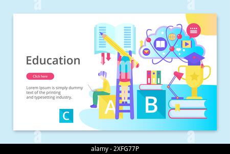 Concept of Education, website template, modern flat line design vector illustration, for graphic and web design Stock Vector