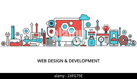 Concept of web design and development, modern editable flat line vector Stock Vector
