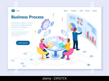 Creative website template of Business Process concept, 3D isometric design vector illustration Stock Vector