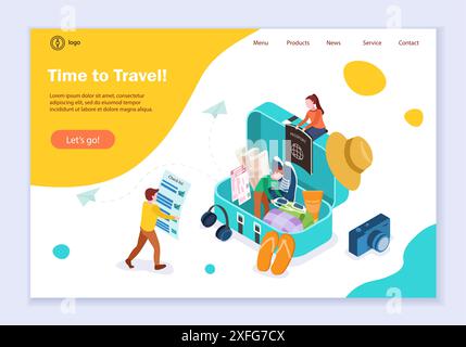 Concept of time to travel, creative website template, modern flat design vector illustration, for graphic and web design Stock Vector