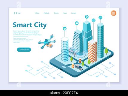 Web template of smart city concept, modern flat design vector illustration Stock Vector