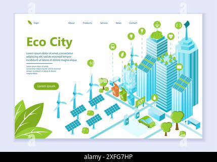 Web template of eco city concept, modern flat design vector illustration Stock Vector