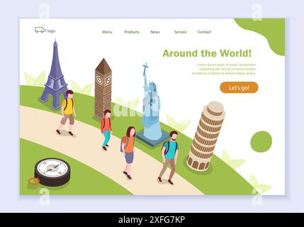 Concept of around the world, creative website template, modern flat design vector illustration, for graphic and web design Stock Vector