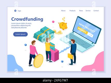 Concept of crowdfunding, creative website template, modern flat design vector illustration, for graphic and web design Stock Vector