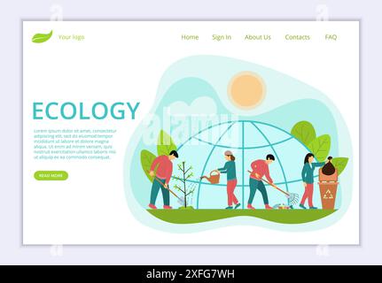 Concept of Ecology, website template, modern flat line design vector illustration, for graphic and web design Stock Vector
