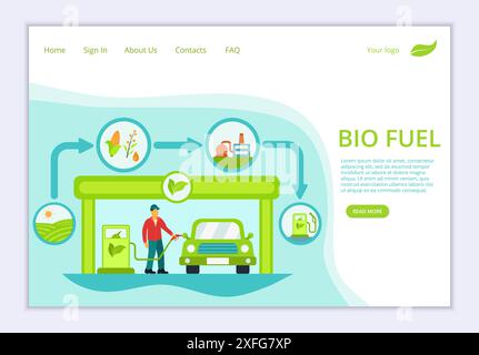 Concept of Bio Fuel, generation and saving green energy, website template, modern flat line design vector illustration, for graphic and web design Stock Vector