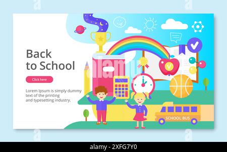Concept of Back to School, modern flat line design vector illustration, for graphic and web design Stock Vector