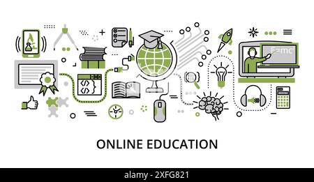 Concept of Online Education, modern flat line design vector illustration, for graphic and web design Stock Vector