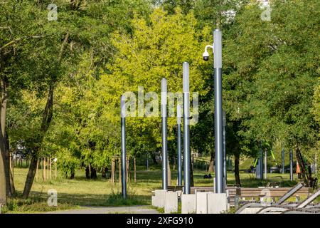 Camera hanging on the wall for video surveillance Stock Photo