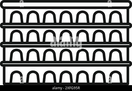 Supermarket shelf displaying products for sale in a row on white background Stock Vector