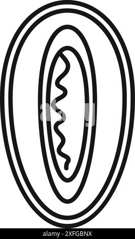 Line drawing of half a longan fruit showing the seed inside Stock Vector