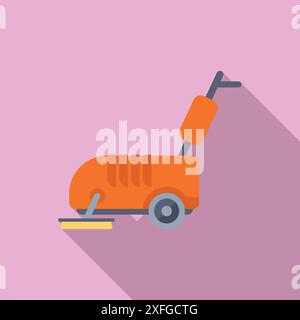 Orange cleaning machine polishing floor with rotating brushes, professional cleaning equipment for housekeeping service Stock Vector