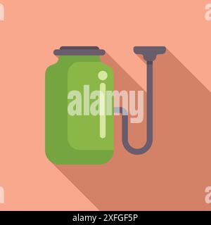 Green backpack sprayer with long shadow on a pink background Stock Vector