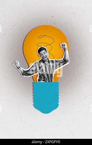 Composite trend artwork 3D image photo collage of caricature headless appear young man idea lamp smart puzzle education study crazy face Stock Photo