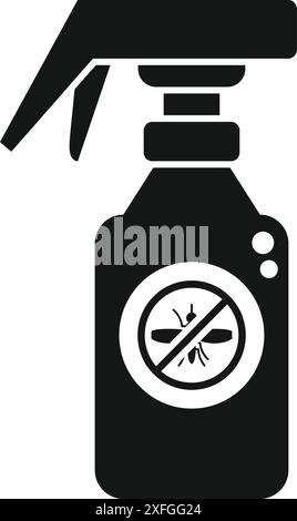 Black silhouette icon of plastic bottle sprayer for repelling mosquitoes insects and bugs isolated on white background Stock Vector