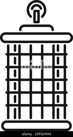Black and white icon of an electric insect killer lamp attracting insects with ultraviolet light Stock Vector