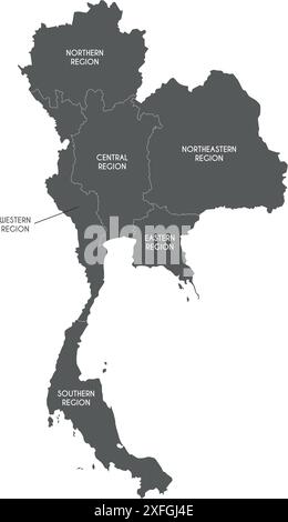 Vector map of Thailand with regions or territories and administrative divisions. Editable and clearly labeled layers. Stock Vector