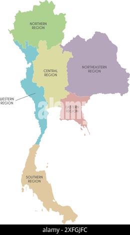 Vector map of Thailand with regions or territories and administrative divisions. Editable and clearly labeled layers. Stock Vector