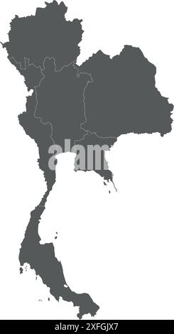 Vector blank map of Thailand with regions or territories and administrative divisions. Editable and clearly labeled layers. Stock Vector