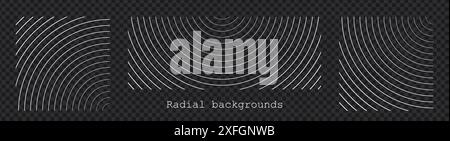 Sound wave irradiation or circular vibrations on the water surface. Set or circular stripe backgrounds. Abstract radial pattern. Square and Stock Vector